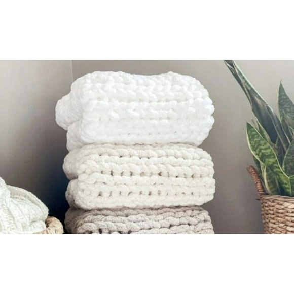Chunky Knit Bedding White Chunky Cable Knit Blanket Throw Soft New